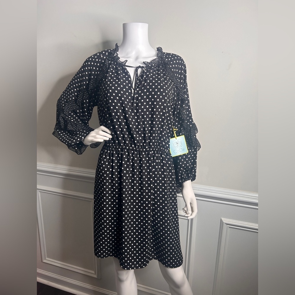 Cece polka dot French cafe dress/ Rich Black with white dots Size Medium - Picture 16 of 16